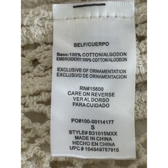 Democracy Womens Blouse Small Ivory Lace Crochet Boho Sheer Peasant TopTie Front - Picture 7 of 7